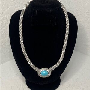 Judith Ripka Silver Necklace With CZ & Turquoise Accent